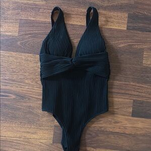 Black Ribbed One-Piece Swimsuit